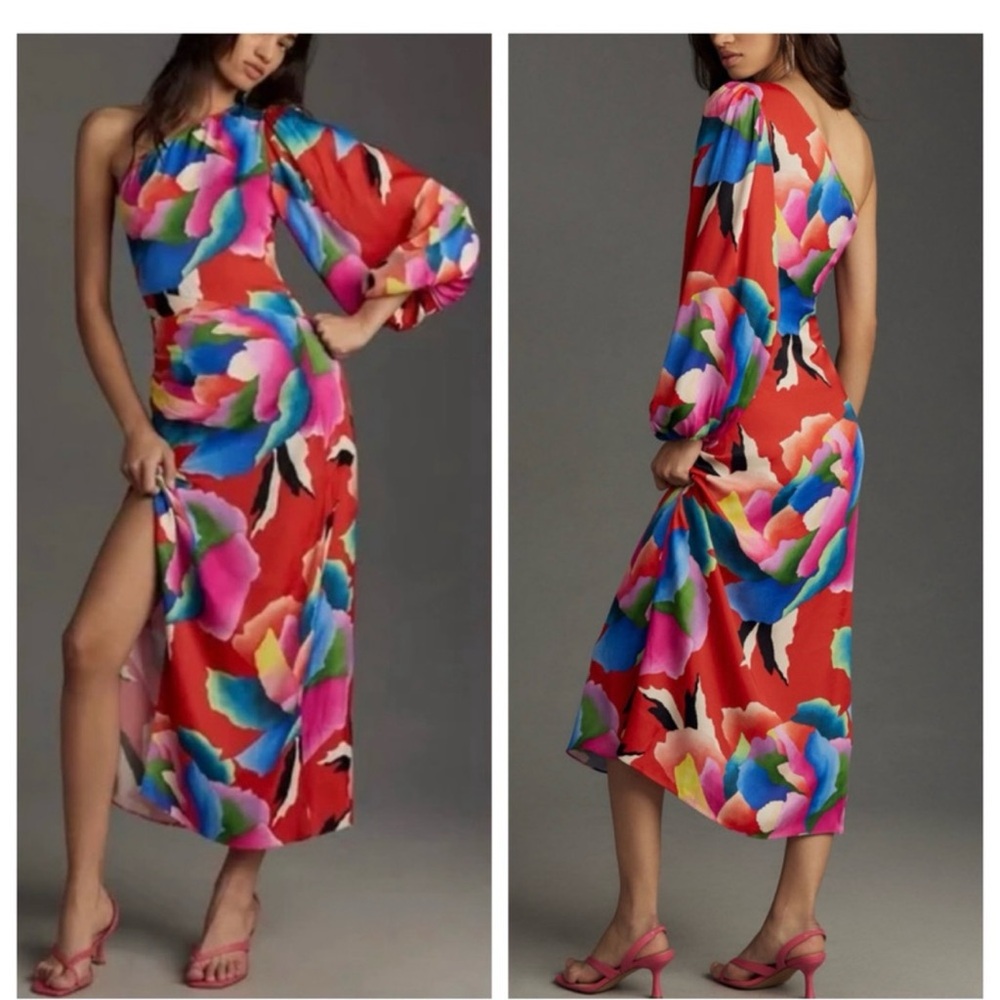 FARM Rio One Shoulder Slim Floral Midi Dress SMALL